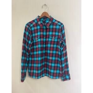 Patagonia Fjord Flannel Shirt Womens Size 12 Red Plaid 100% Organic Cotton 53916